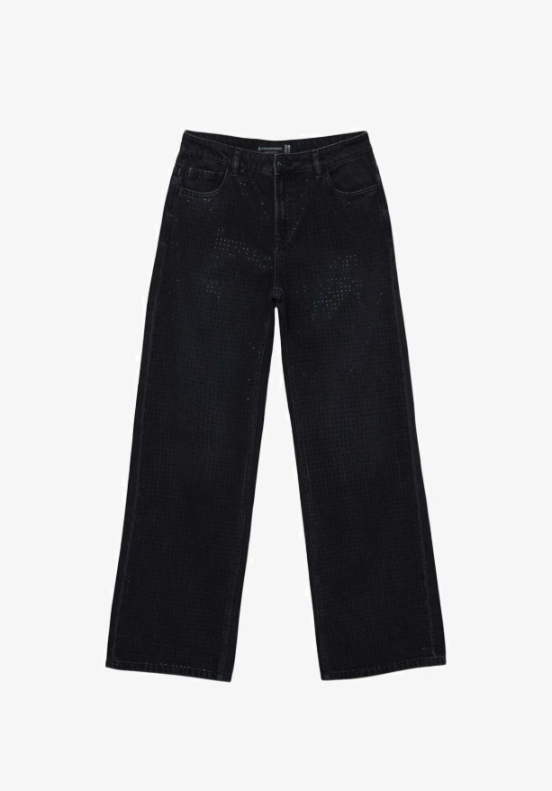Stradivarius WITH RHINESTONES - Relaxed fit jeans - black denim