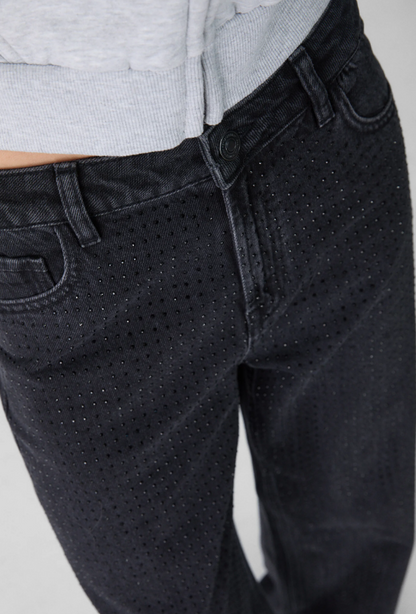 Stradivarius WITH RHINESTONES - Relaxed fit jeans - black denim