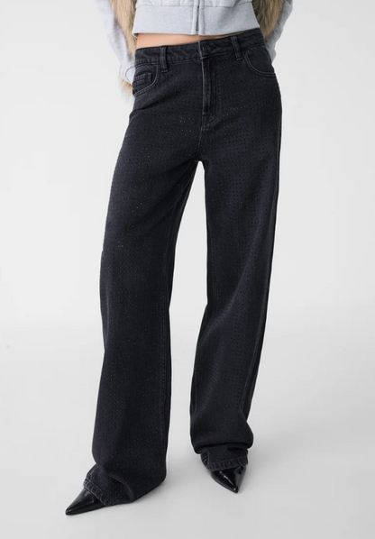 Stradivarius WITH RHINESTONES - Relaxed fit jeans - black denim